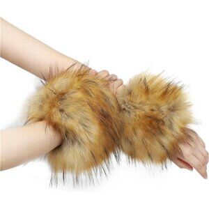 Women's Faux Fur Wrist Cuffs Wristbands Nature